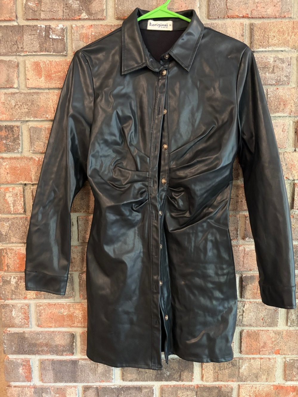 b.original Black Faux Leather Shirt Dress